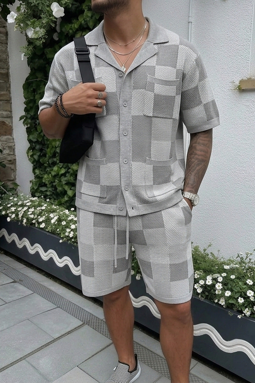 Ensemble maille Istanbul gris en extérieur